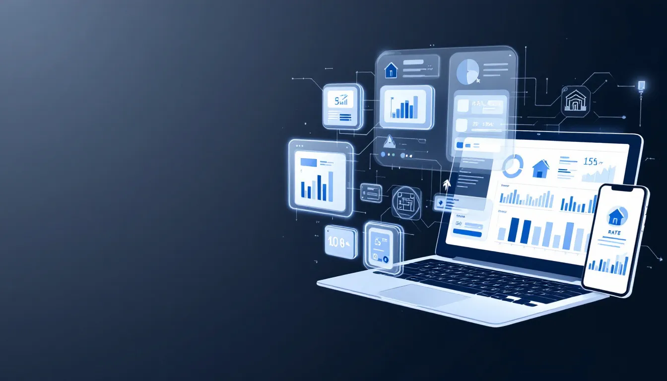 An illustration depicts various online tools designed for comparing mortgage deals, showcasing the technology that simplifies the mortgage process for users. It highlights the role of mortgage brokers and lenders in helping individuals find the best interest rates and offers for their property needs.