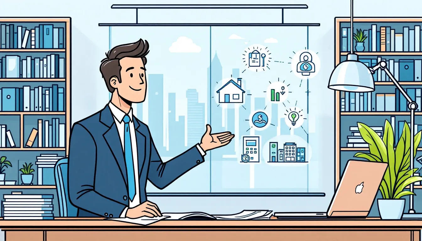 A mortgage broker explaining additional products, such as insurance, to potential clients.