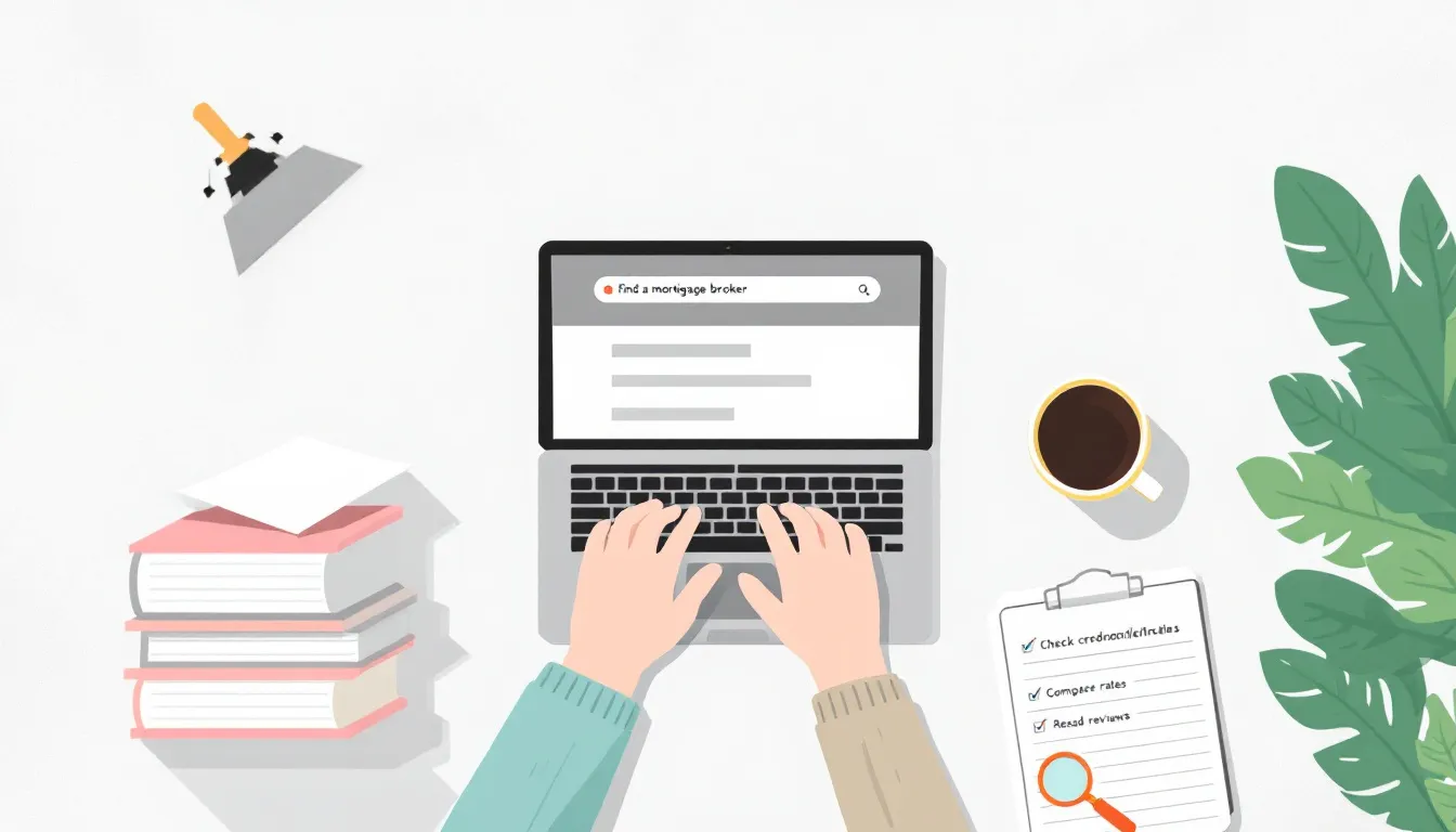 A person searching online for a mortgage broker, highlighting the process of finding the right one.
